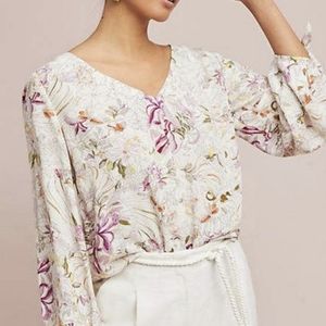 Anthropologie Maeve Pernille Floral Tie Sleeve Blouse